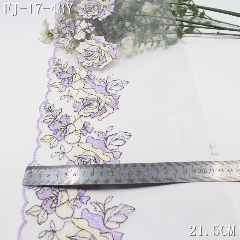 FREEDOMBEAUTY | [1pack] Pastoral three-color mesh texture color matching rose embroidery lace 22cm clothing lace DIY accessories