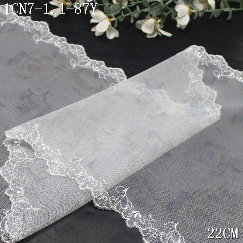 FREEDOMBEAUTY | [1Pack] Fresh printing mesh yarn bilateral flower embroidery lace 23cm skirt clothing DIY decorative lace accessories