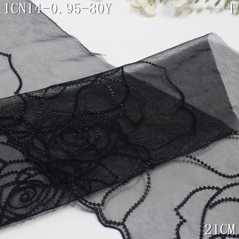 FREEDOMBEAUTY | Simple three-color mesh yarn half-width rose pattern embroidery lace 21cm clothing accessories lace accessories