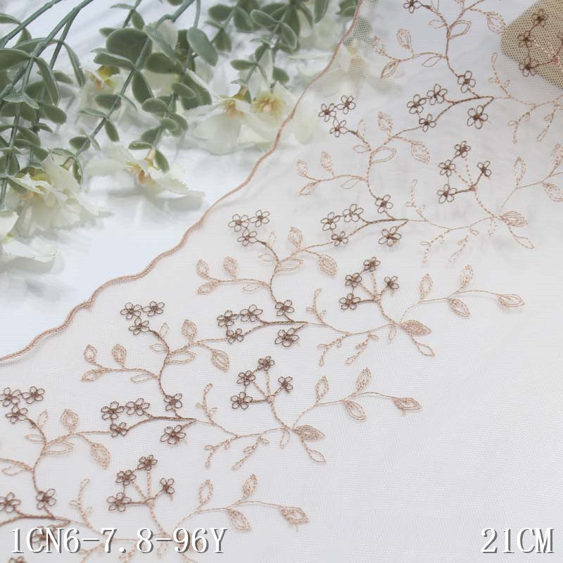 FREEDOMBEAUTY | [1Pack] Red apricot two-color mesh yarn half-width small branches embroidered lace 21cm clothing home textile handmade lace accessories