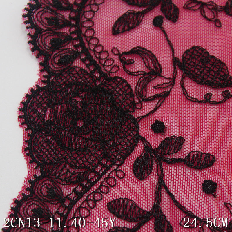 FREEDOMBEAUTY | Vintage Crimson Mesh Embroidery Lace 24.5cm Clothing Curtain DIY Lace Accessories
