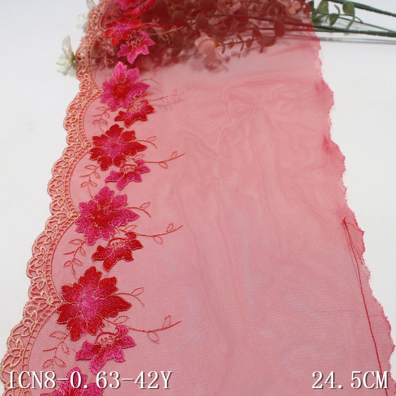 FREEDOMBEAUTY | Red exquisite flower mesh yarn embroidered lace 20cm Hanfu ancient clothing edge lace accessories