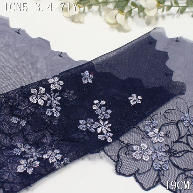 FREEDOMBEAUTY | Navy blue classic flower bloom mesh embroidery lace, clothing skirt hair band lace accessories