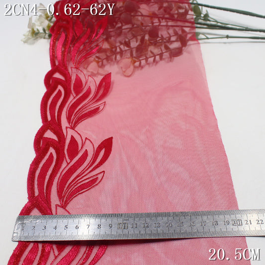 FREEDOMBEAUTY | [1pack] Red apricot two-color mesh yarn silver thread phoenix tail pattern embroidery lace 22cm clothing accessories handmade accessories lace