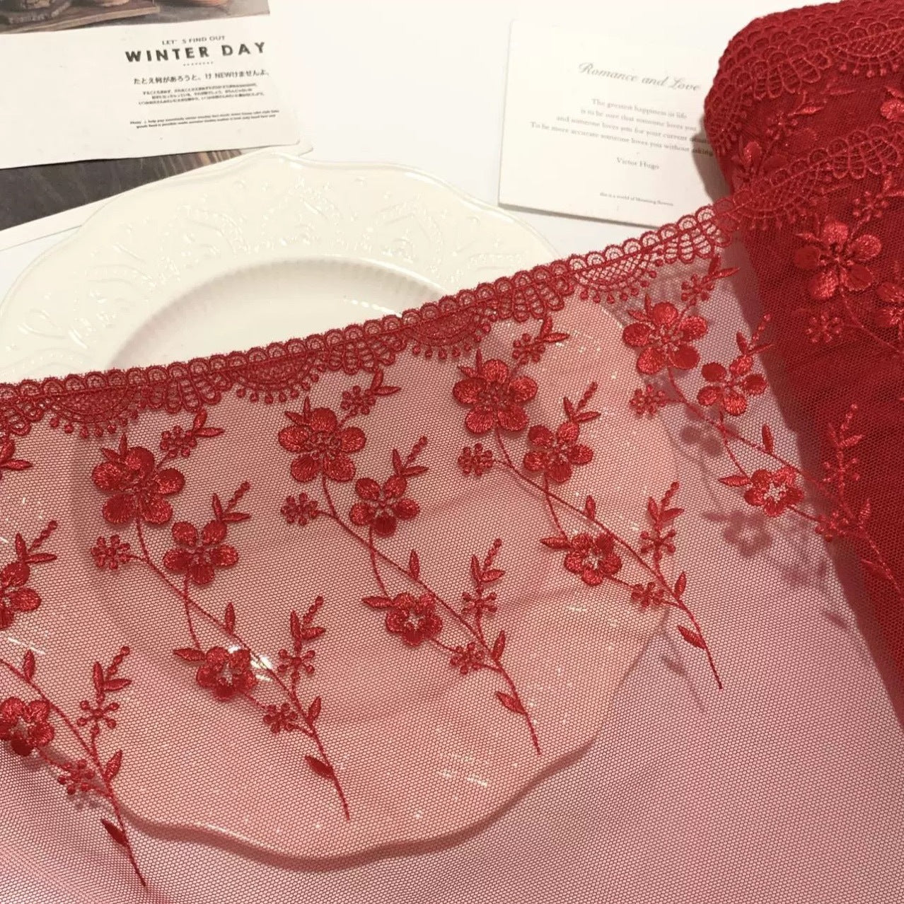 FREEDOMBEAUTY | Spot plum blossom embroidery mesh lace accessories decorative design DIY clothing fabric