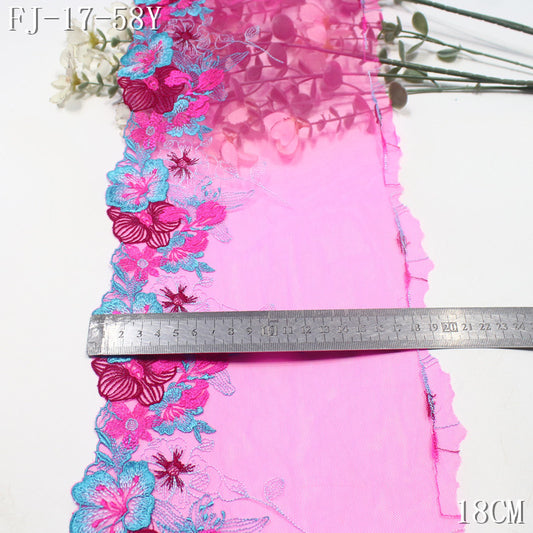 FREEDOMBEAUTY | [1Pack] Contrasting Flowers Warm Style Rose Pink Mesh Embroidery Lace, Clothing Accessories Underwear Lace Accessories