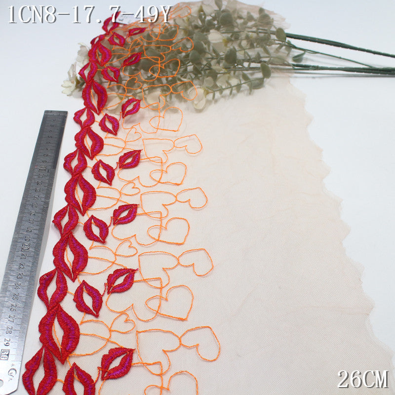 【1Pack】-Freedombeauty | Embroidery lace flame red lips love fashion light mesh 26cm underwear clothing DIY lace accessories