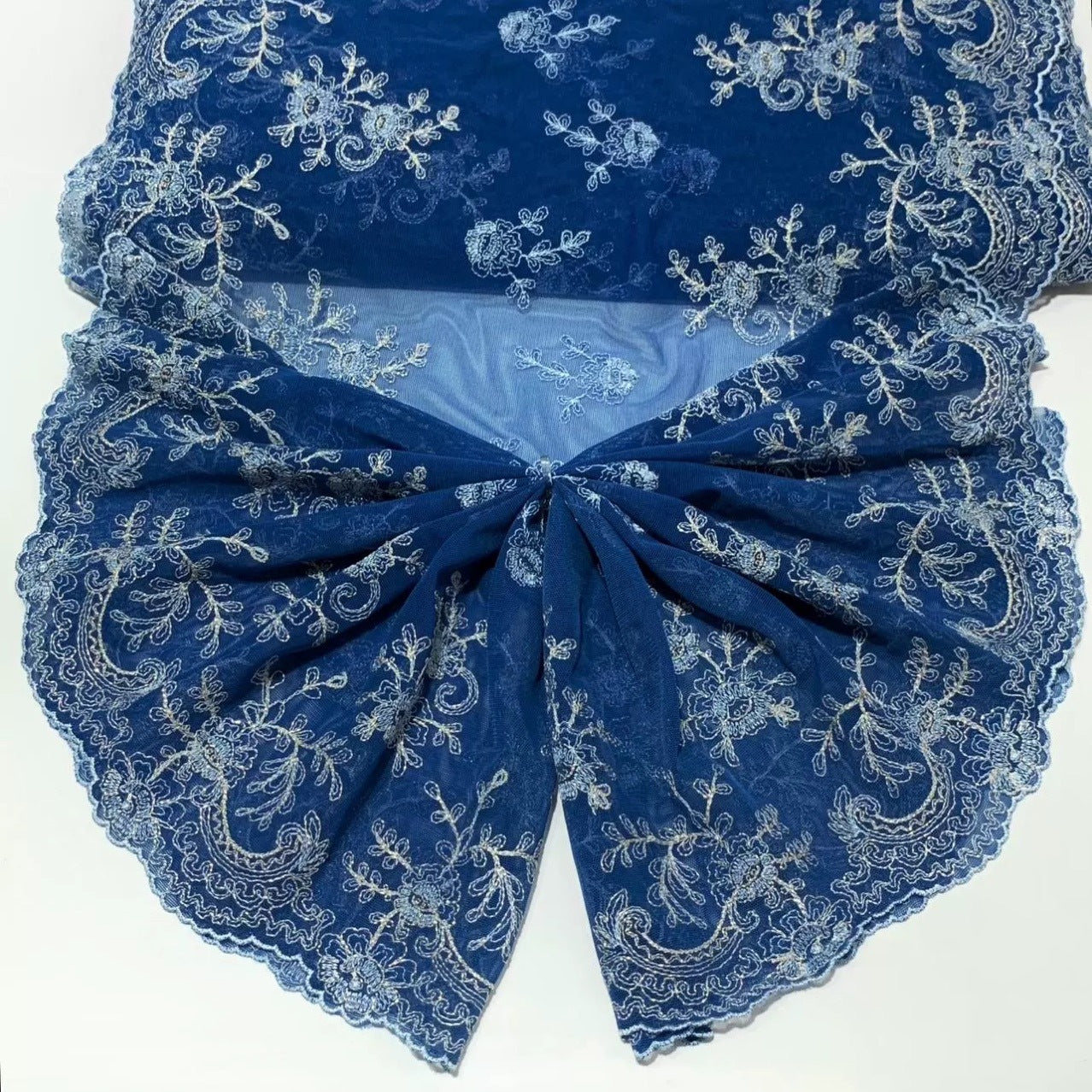 FREEDOMBEAUTY | In stock, double-sided heavy industry silver thread elastic mesh embroidery lace accessories decorative fabric design DIY clothing