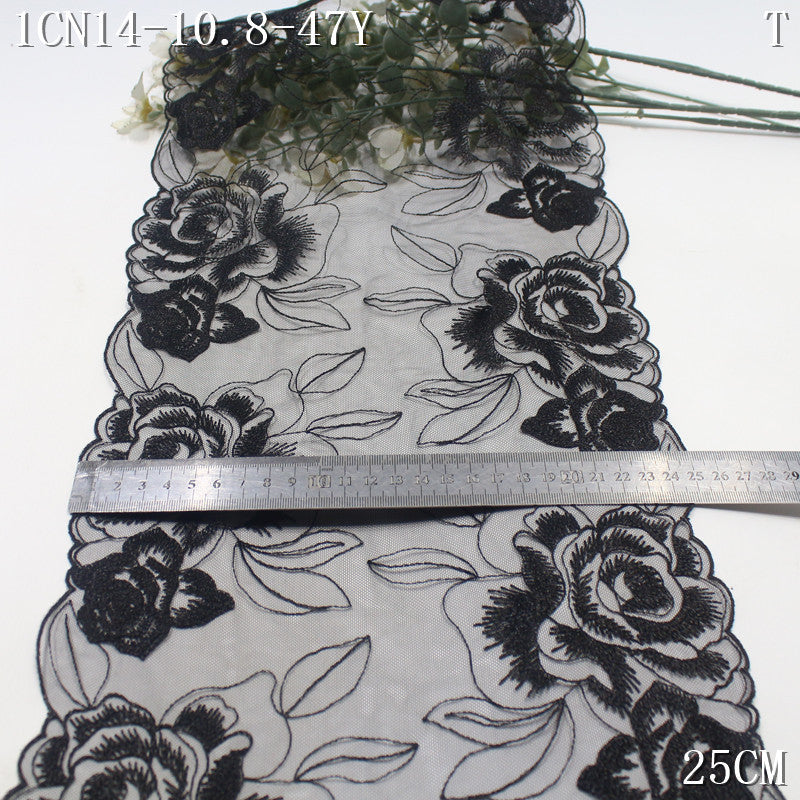 FREEDOMBEAUTY | [1Pack] Retro Classic Bilateral Large Flower Black Mesh Embroidery Lace 25cm Clothing Veil Jewelry Handmade Accessories