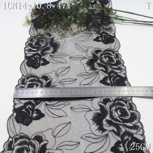 FREEDOMBEAUTY | [1Pack] Retro Classic Bilateral Large Flower Black Mesh Embroidery Lace 25cm Clothing Veil Jewelry Handmade Accessories