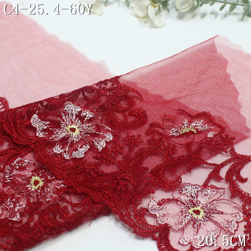 FREEDOMBEAUTY | Red mesh embroidery lace retro polyester thread flower cluster 20.5cm clothing home textile lace accessories