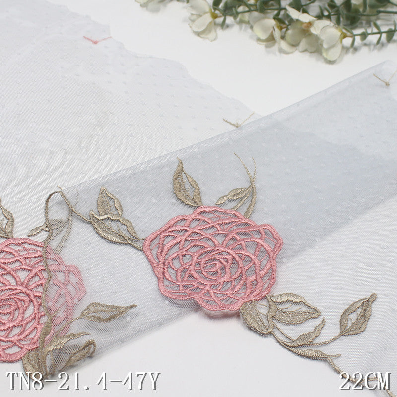 FREEDOMBEAUTY | Light blue lace mesh embroidery lace rose flower 22cm clothing accessories lace lace accessories