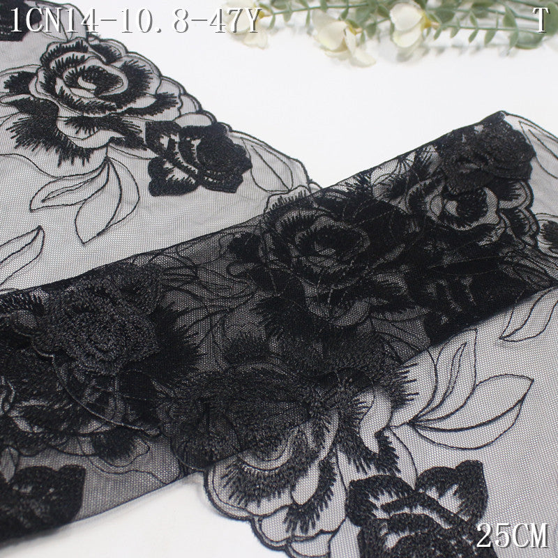 FREEDOMBEAUTY | [1Pack] Retro Classic Bilateral Large Flower Black Mesh Embroidery Lace 25cm Clothing Veil Jewelry Handmade Accessories