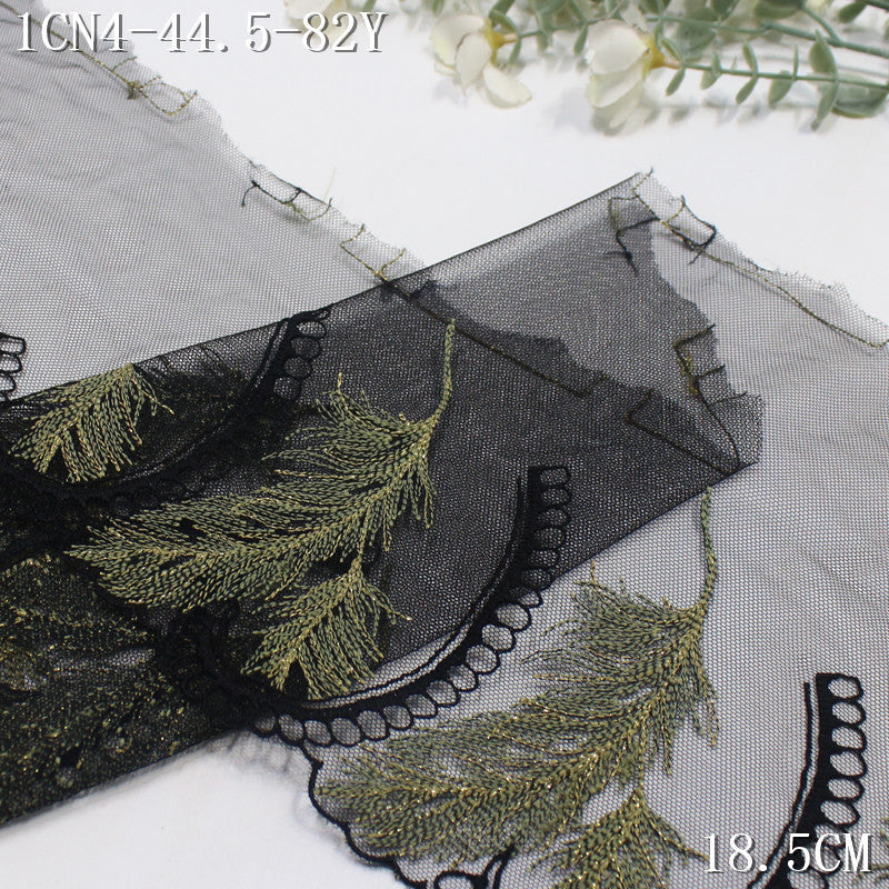 【1Pack】-Freedombeauty | European fashion style two-color ribbon gold thread feather mesh embroidery lace 19cm clothing accessories DIY accessories