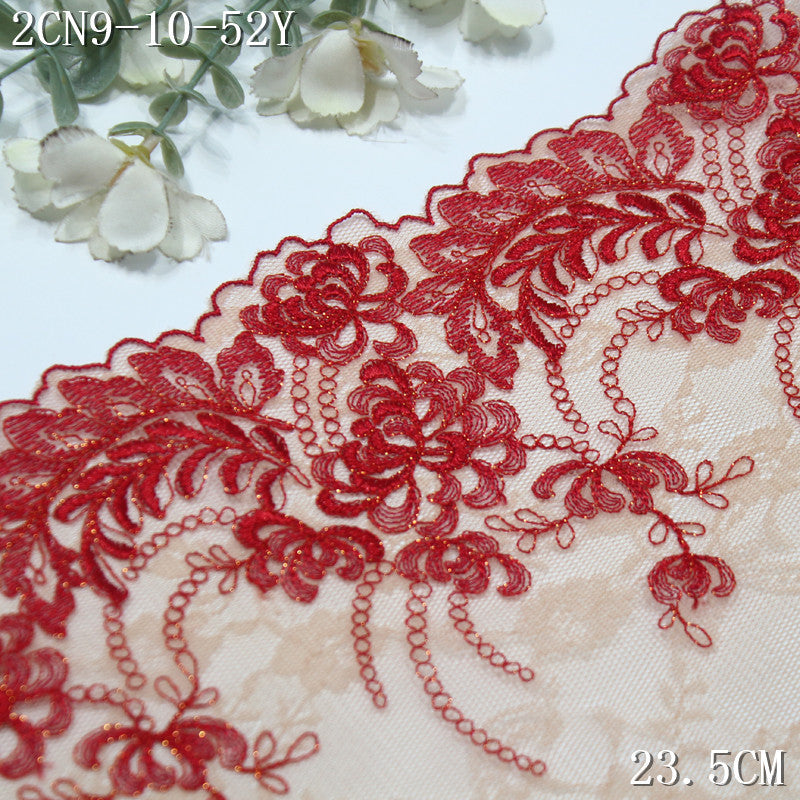 FREEDOMBEAUTY | [1Pack] Skin tone lace mesh yarn red gold thread pattern embroidery lace, Hanfu performance clothes dress up lace accessories