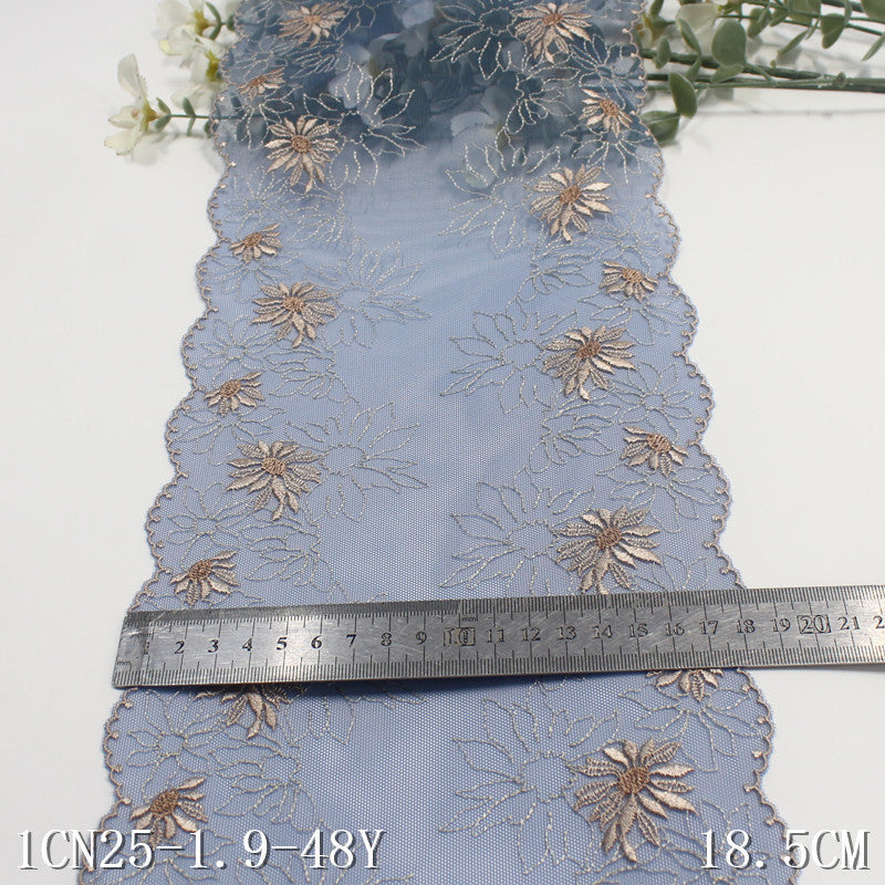 FREEDOMBEAUTY | Tanglong blue mesh yarn single and double-sided national style flower embroidery lace, curtain sofa cushion lace accessories DIY