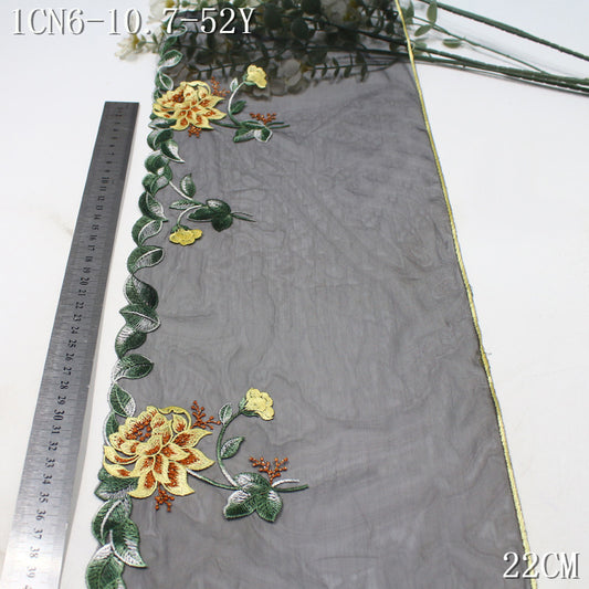 FREEDOMBEAUTY | Classical two-color gradual change silver thread flower mesh embroidery lace, dress skirt underwear lace accessories