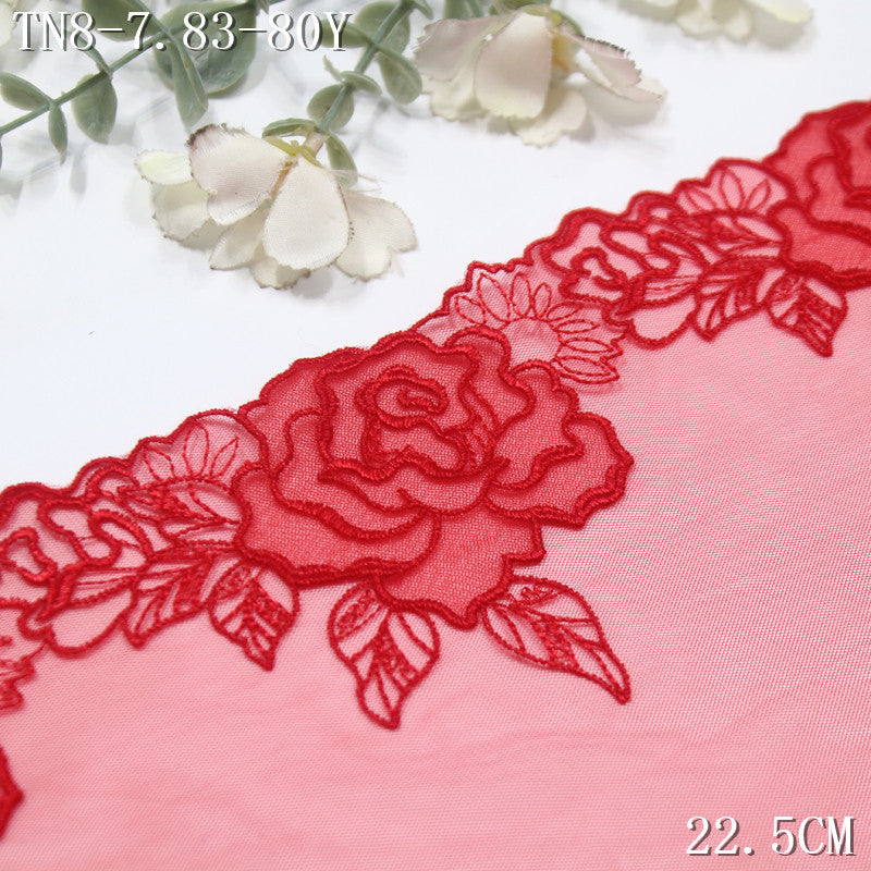 FREEDOMBEAUTY | Red rose flower light mesh embroidery lace, wedding headgear underwear lace accessories