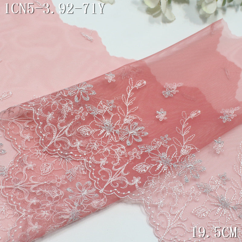 FREEDOMBEAUTY | [1Pack] Color mesh embroidery lace fresh and beautiful silver thread small flower 27cm dress wedding lace accessories
