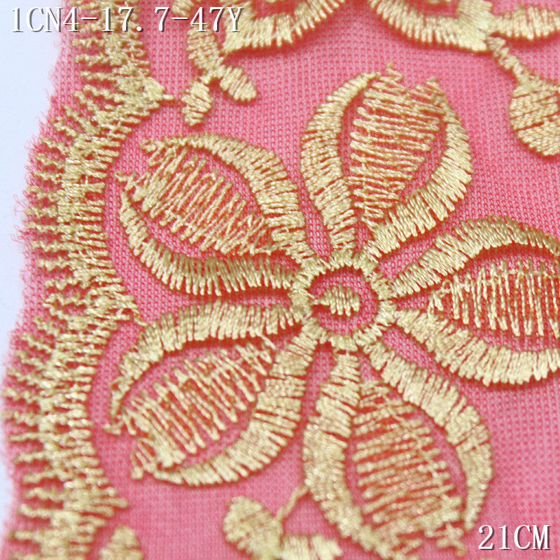 FREEDOMBEAUTY | Chinese classic gold flower red mesh embroidery lace 23cm festive wedding dress decoration accessories