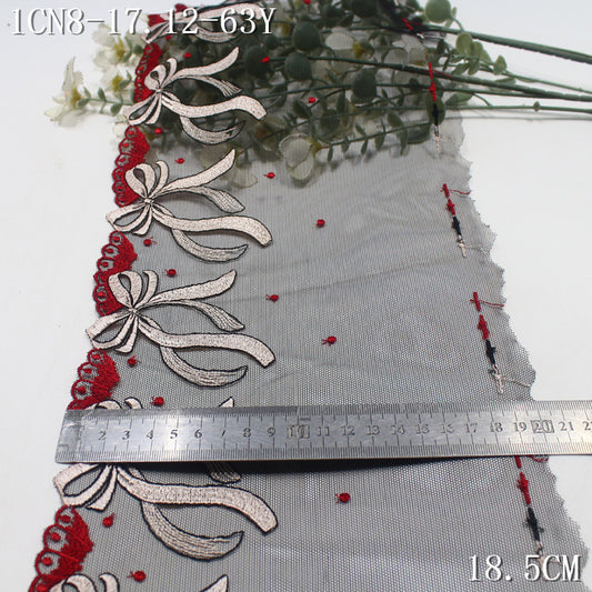 【1Pack】-Freedombeauty | Black mesh single-sided bow floral decoration party embroidery lace 26cm clothing jewelry home textile accessories