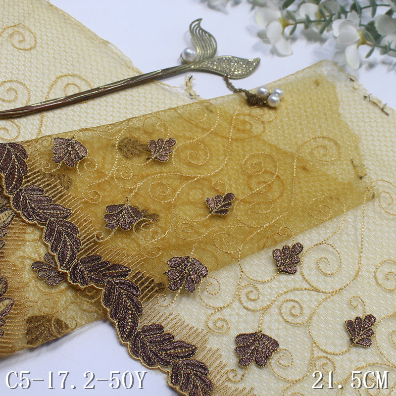 FREEDOMBEAUTY | Gold lace mesh gold thread leaf-rolled embroidery lace, luxury dress DIY lace accessories
