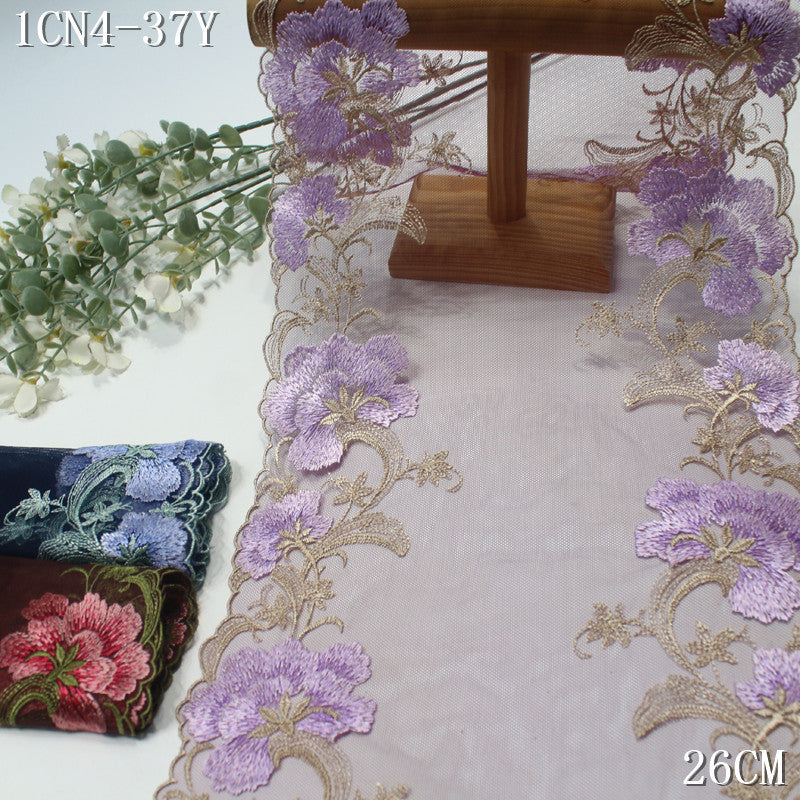 【1Pack】-Freedombeauty | Three-color mesh embroidery lace high-end elegant bilateral exquisite flower 26cm underwear clothing DIY accessories