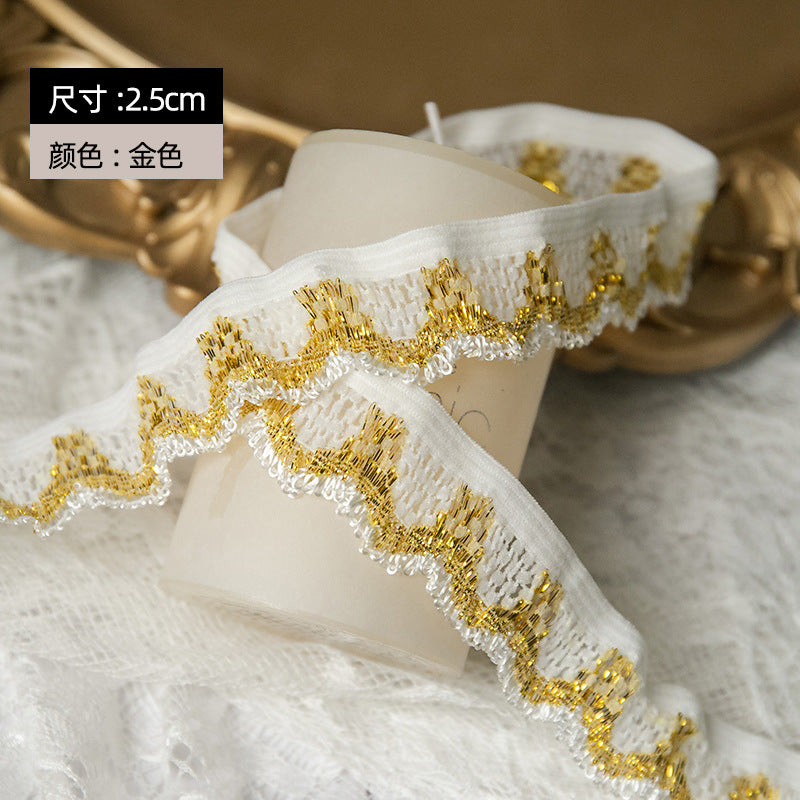 FREEDOMBEAUTY | Factory direct supply 2.5cm gold/silver/white, knitted nylon elastic flower bud belt, toy decorative webbing