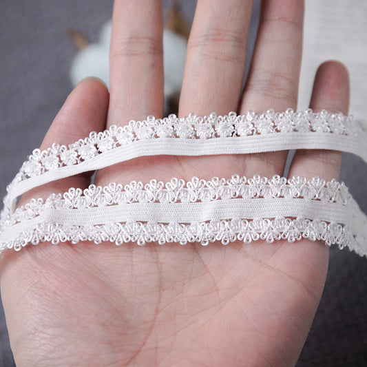 FREEDOMBEAUTY | 1.5cm/2.0cm single and double row crown pant buds, white knitted nylon stretch underwear panty lace band