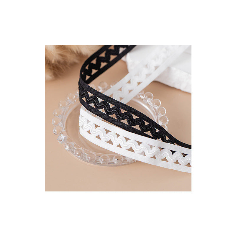 FREEDOMBEAUTY | Factory direct 2.0CM light strip wave 1.5CM circle fish silk black and white spot elastic nylon elastic band