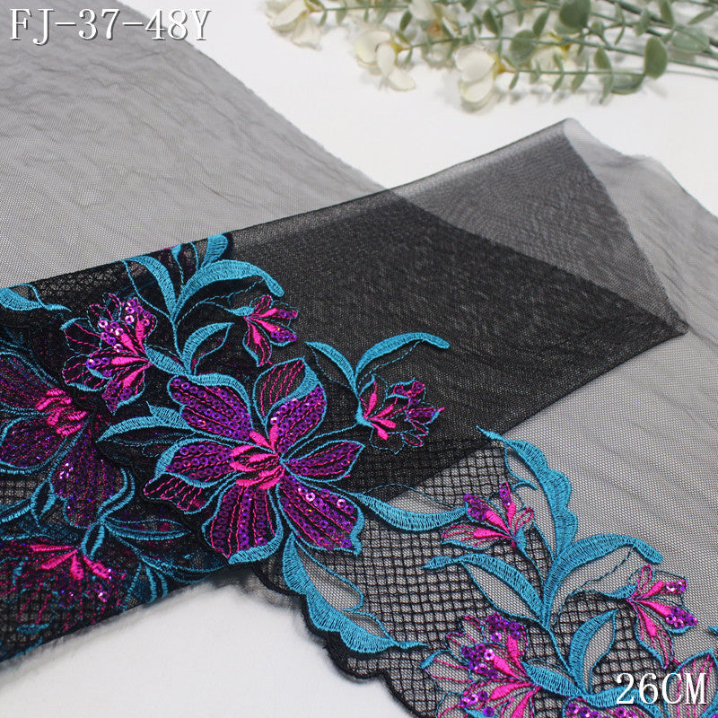 【1Pack】-Freedombeauty | European and American personalized black mesh sequins purple and blue exquisite flower embroidery 26cm erotic underwear clothing accessories