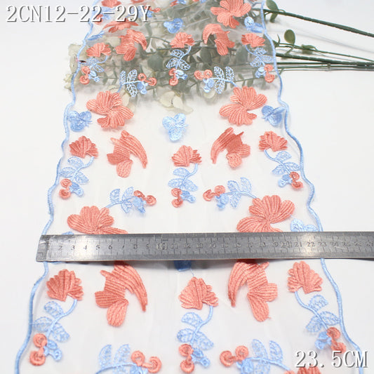 FREEDOMBEAUTY | Beautiful Color Blues Orange Pink Flower Mesh Embroidery Lace, Clothing Decoration Curtain Lace Accessories