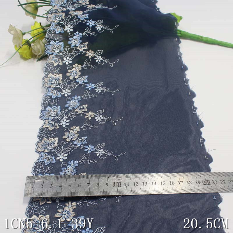 FREEDOMBEAUTY | Dark blue unilateral color matching flower pattern chiffon cloth embroidery lace 20.5cm clothing accessories