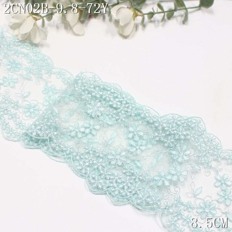 FREEDOMBEAUTY | [1Pack] Small fresh silver thread full of floral striped mesh embroidery lace, Mori skirt decoration handmade lace accessories