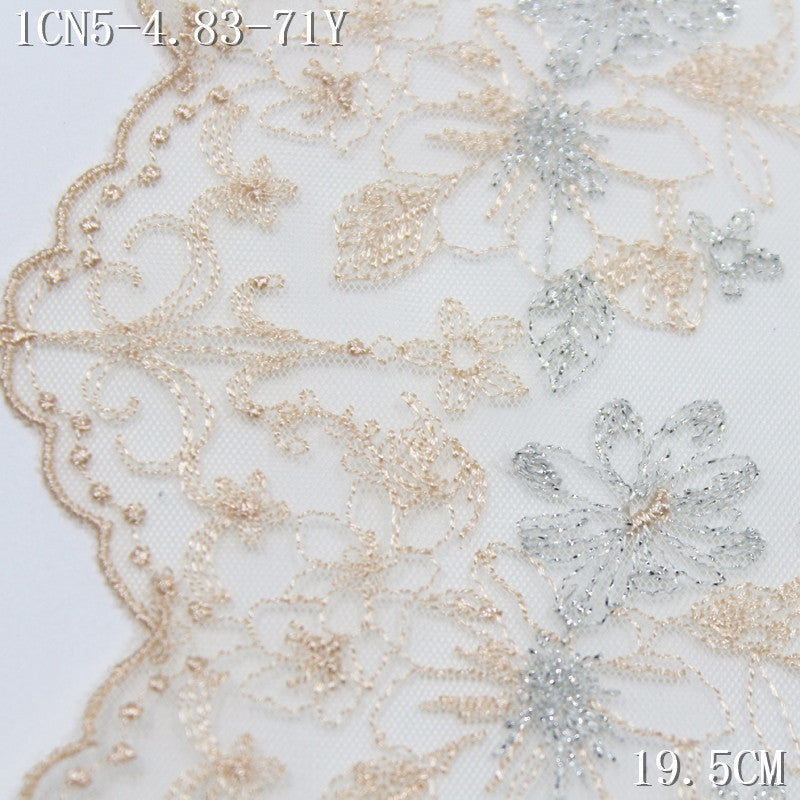 FREEDOMBEAUTY | [1Pack] Color mesh embroidery lace fresh and beautiful silver thread small flower 27cm dress wedding lace accessories