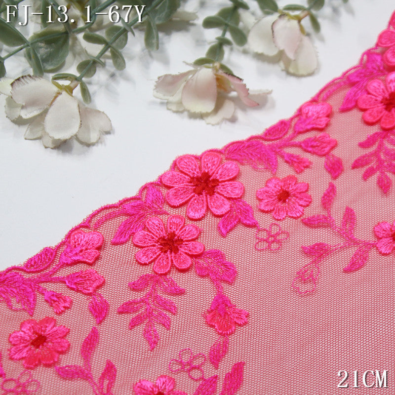 FREEDOMBEAUTY | [1pack] Rose red mesh yarn exquisite three-dimensional flower embroidery lace, festive wedding clothes Hanfu handmade lace accessories