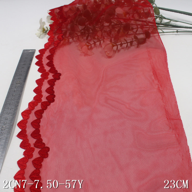 FREEDOMBEAUTY | Simple red double-row love mesh embroidery lace 23cm clothing skirt curtain lace accessories