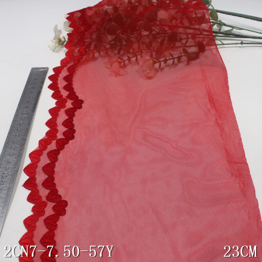 FREEDOMBEAUTY | Simple red double-row love mesh embroidery lace 23cm clothing skirt curtain lace accessories