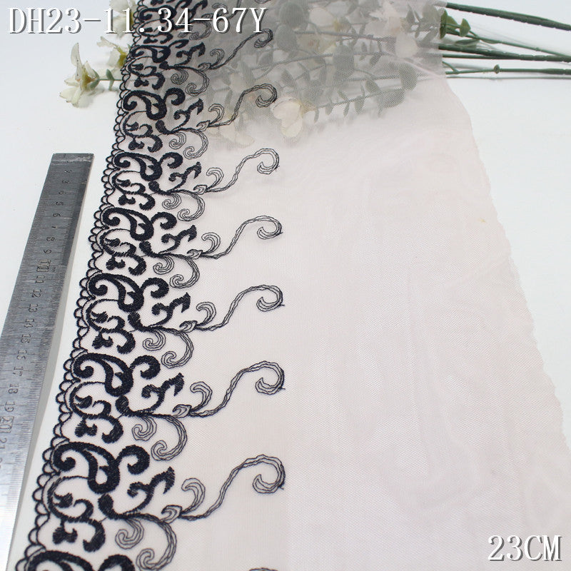 FREEDOMBEAUTY | Pale pink mesh embroidery lace black curl grass pattern 23cm clothing accessories lace accessories DIY