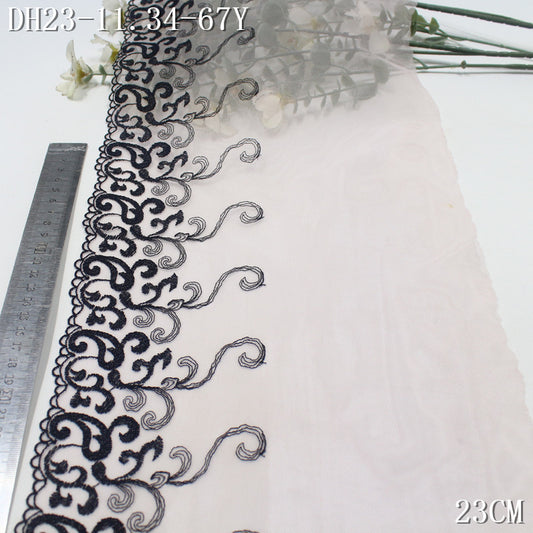 FREEDOMBEAUTY | Pale pink mesh embroidery lace black curl grass pattern 23cm clothing accessories lace accessories DIY