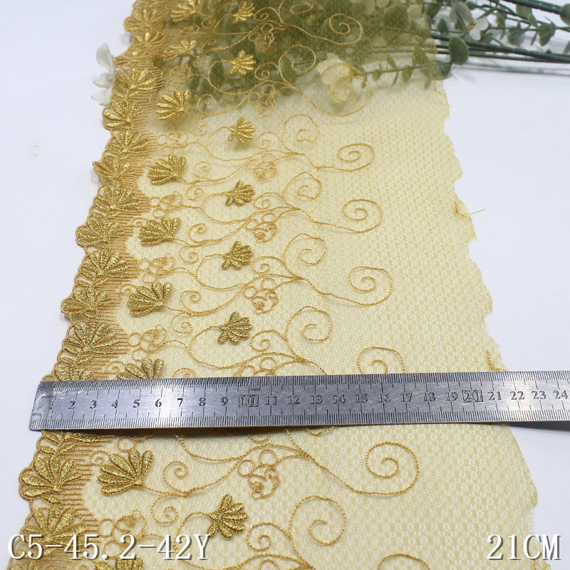 FREEDOMBEAUTY | Gold lace mesh gold thread leaf-rolled embroidery lace, luxury dress DIY lace accessories