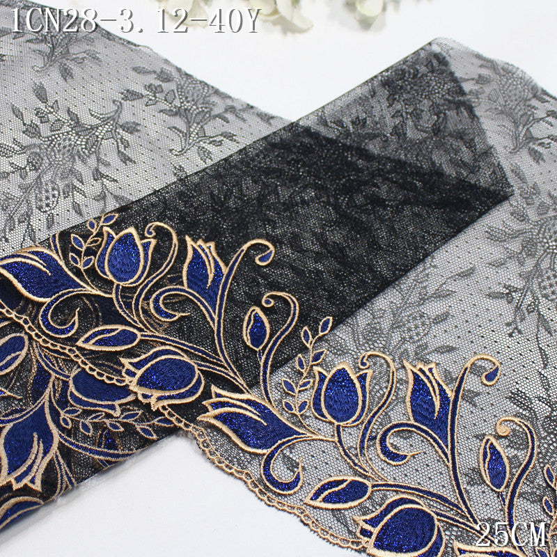 FREEDOMBEAUTY | [1Pack] Luxury light lace mesh silver thread bud embroidery lace, classical dress skirt trim accessories DIY