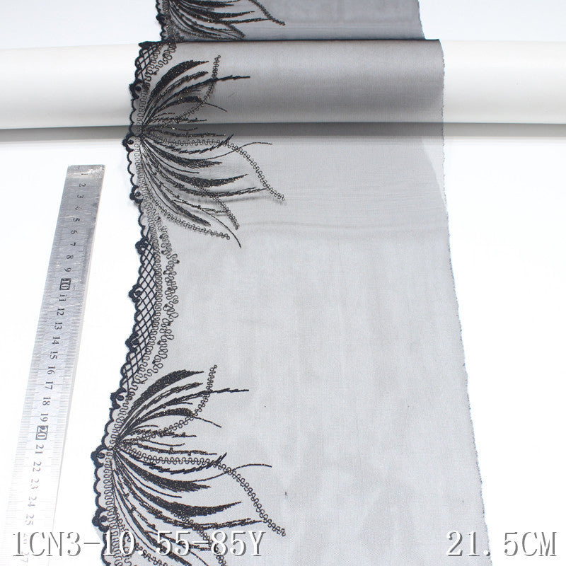 FREEDOMBEAUTY | Spot wholesale black mesh embroidery lace gold thread embroidery 21.5cm light underwear clothing accessories