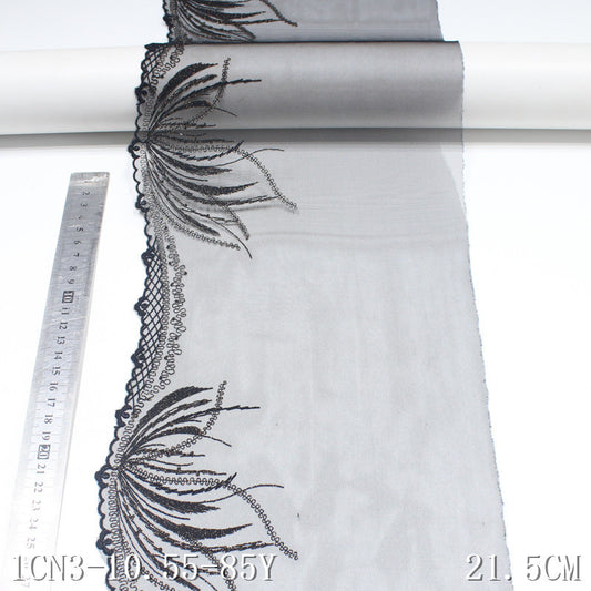 FREEDOMBEAUTY | Spot wholesale black mesh embroidery lace gold thread embroidery 21.5cm light underwear clothing accessories