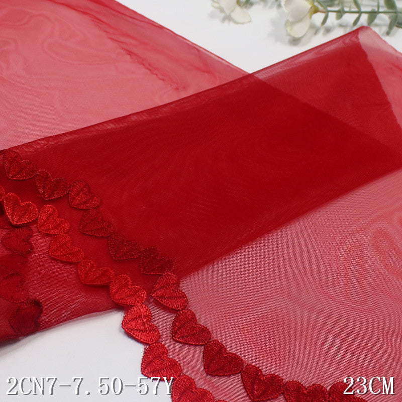FREEDOMBEAUTY | Simple red double-row love mesh embroidery lace 23cm clothing skirt curtain lace accessories