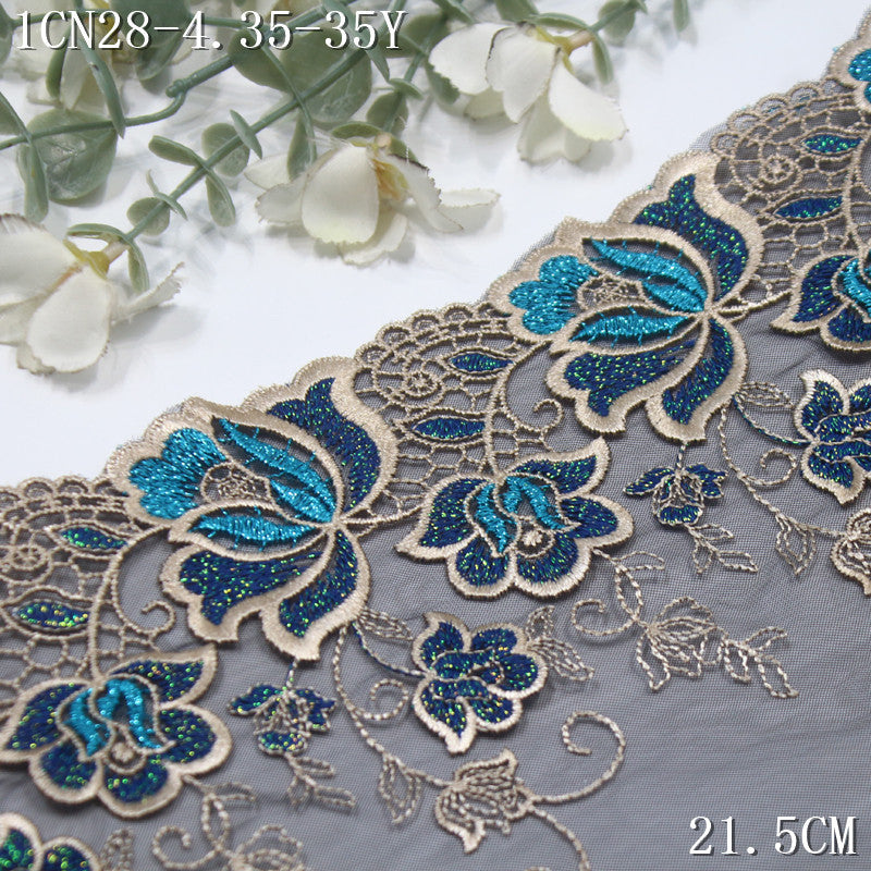 FREEDOMBEAUTY | [1Pack] Black mesh delicate silver thread crabapple embroidery lace 21cm haute couture dress lace accessories
