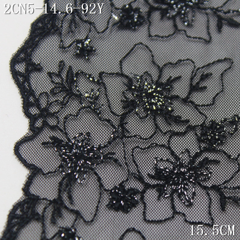 FREEDOMBEAUTY | Black exquisite silver thread small flower mesh embroidered lace, dress children's clothing lace accessories