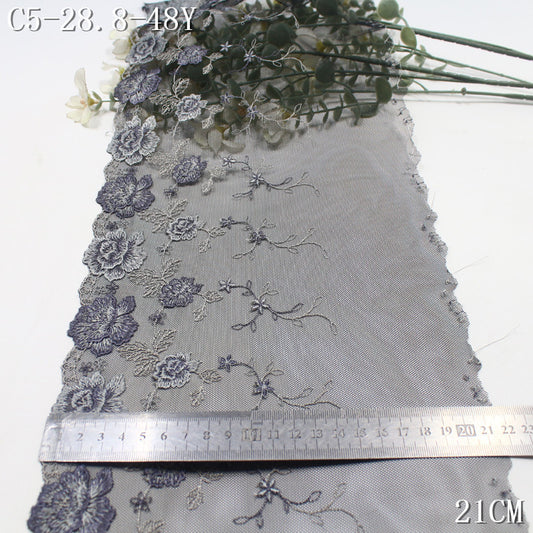 FREEDOMBEAUTY | Vintage antique dark gray mesh embroidery lace color matching flower 21cm clothing home textile DIY accessories