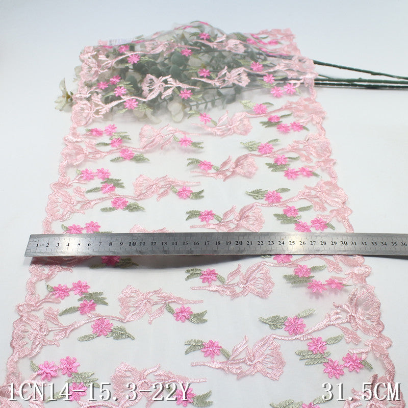 [1Pack] -Freedombeauty | Fresh and sweet style full pink flower mesh embroidery 31.5cm clothing accessories DIY accessories