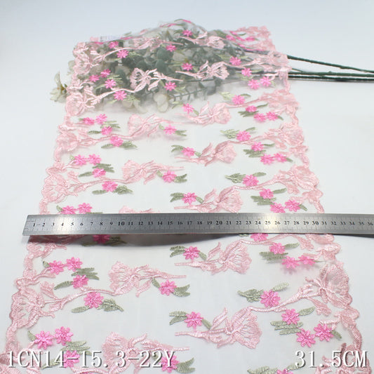 [1Pack] -Freedombeauty | Fresh and sweet style full pink flower mesh embroidery 31.5cm clothing accessories DIY accessories